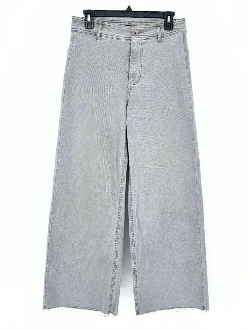 OAT New York High Rise Wide Leg Cropped Jeans Grey Size 28 Raw Hem